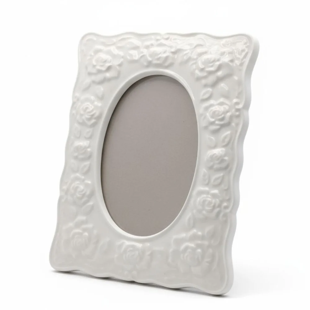 EUC Vintage Terragrafics White 3D Rose Ceramic Picture Frame!!